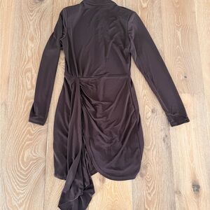 Aqua Long-Sleeve Chocolate Wrap Dress with Draped Tie